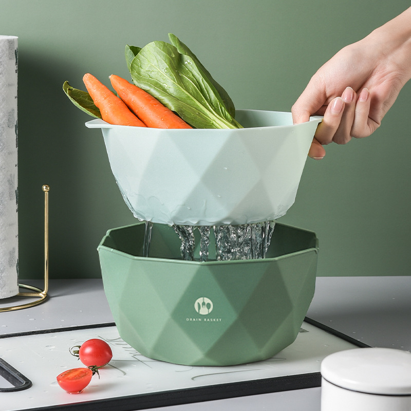 1PC Double Layer Washing Vegetable Fruit Baskets Plastic Drainage Basket - Image 2