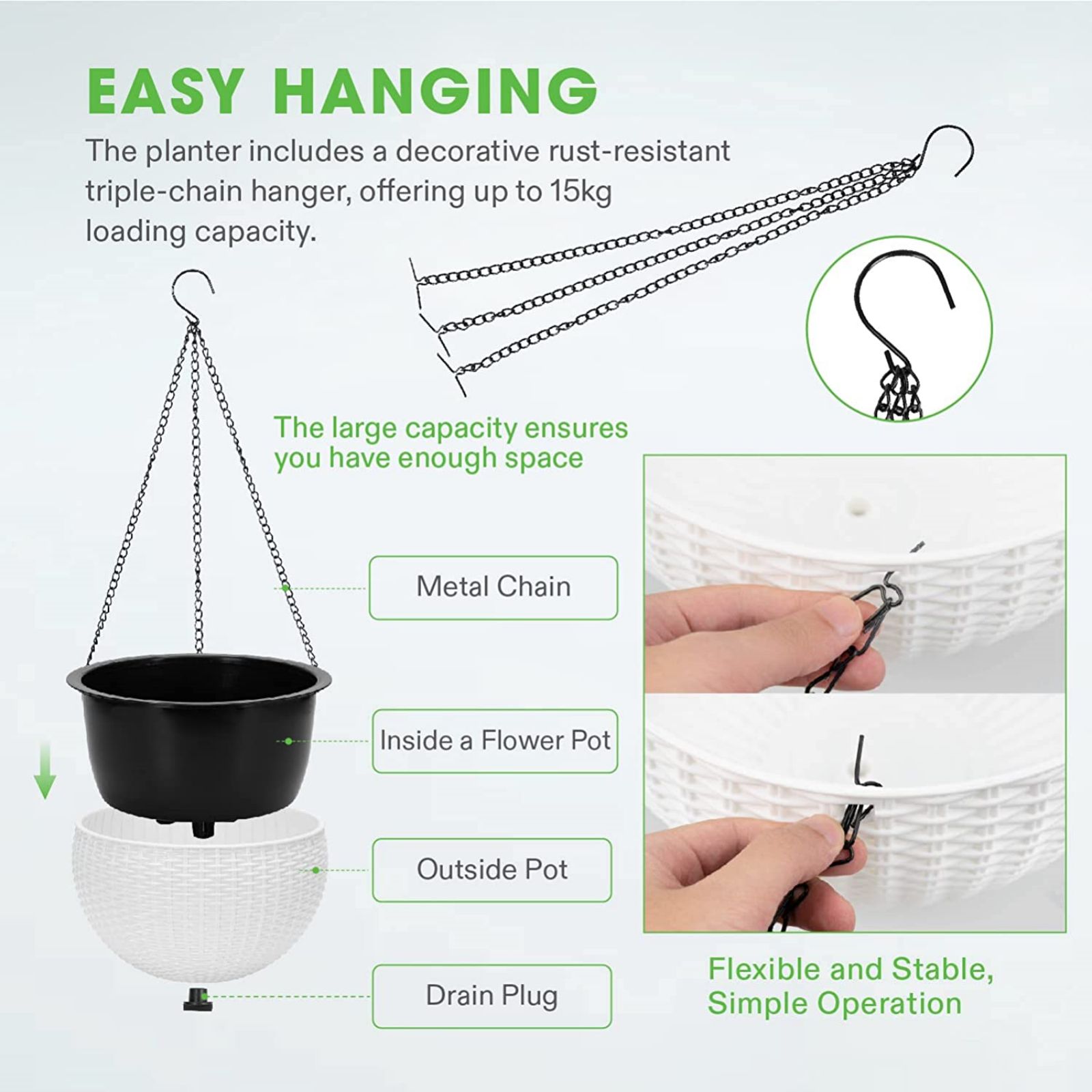 2PCS Self Watering Hanging Flower Planters Pot - Image 5