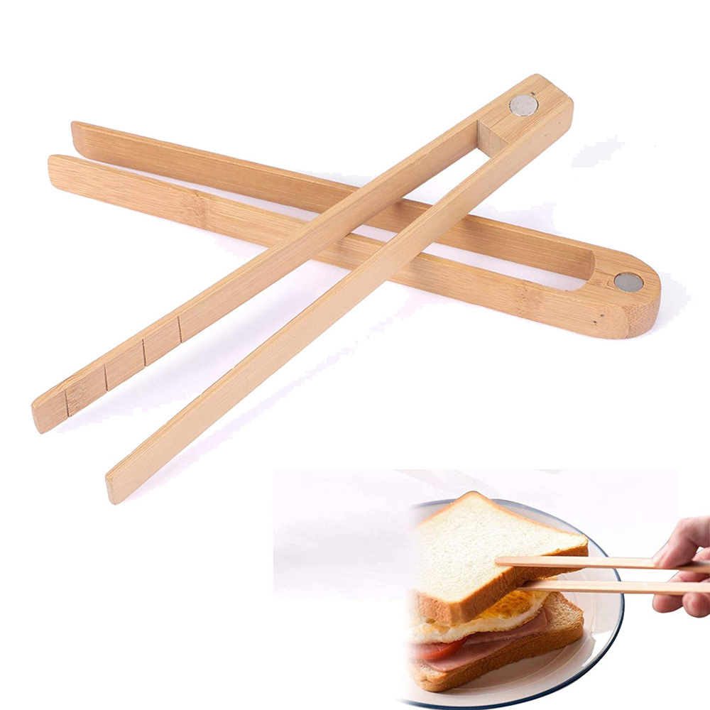 2 Pieces Of Magnetic Bamboo Baking Wooden Tongs - Image 2