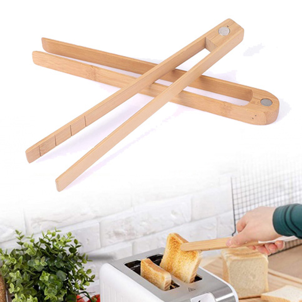 2 Pieces Of Magnetic Bamboo Baking Wooden Tongs - Image 3