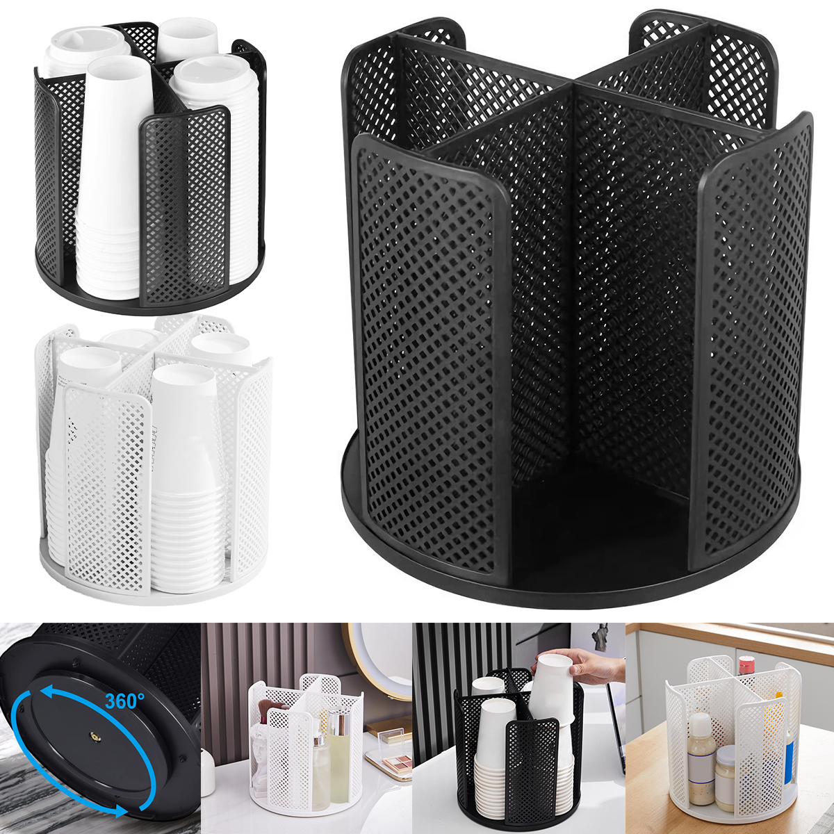 360° Rotatable Paper Cup and Lid Holder Plastic Cup Storage Organizer - Image 3