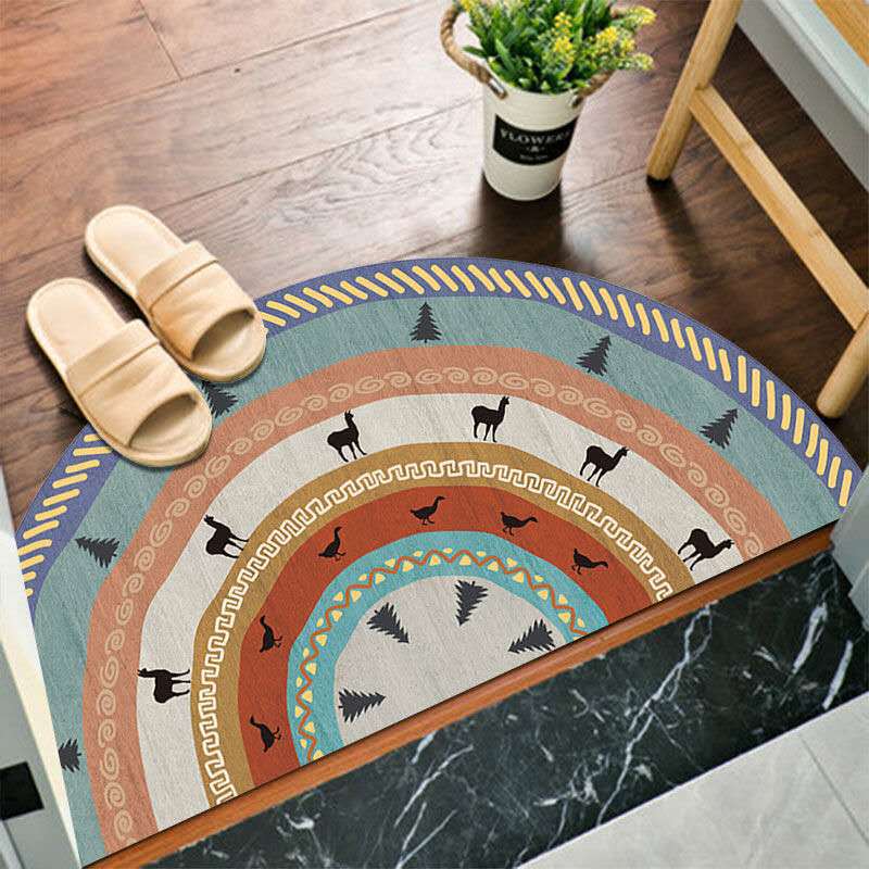 Boho Velvet Door Mat Entrance Half Round Ethnic Floral Rugs