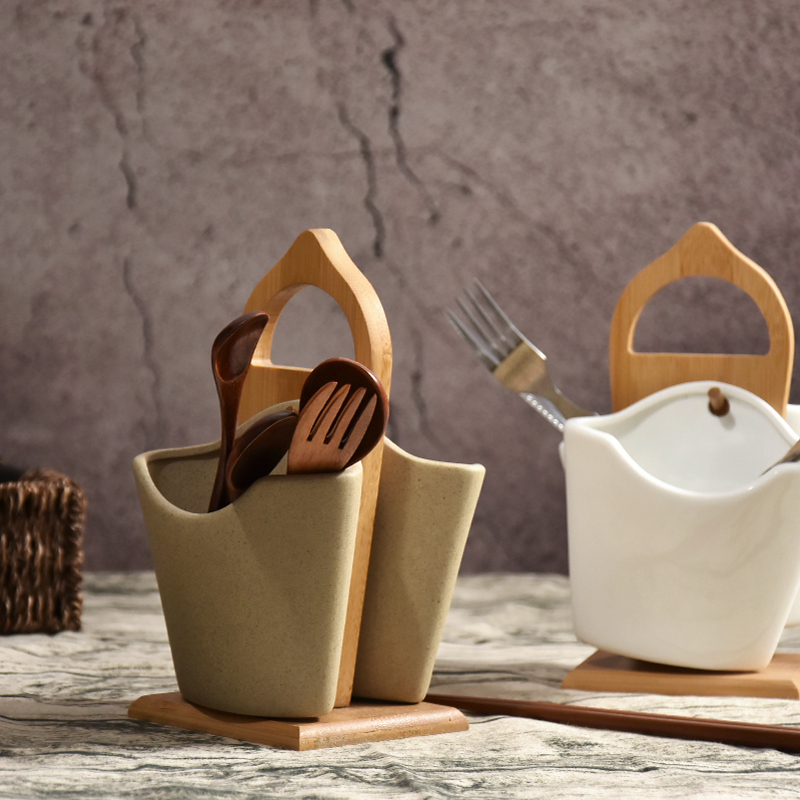 Creative Japanese Bamboo Wood Ceramic Chopstick Holder - Image 2
