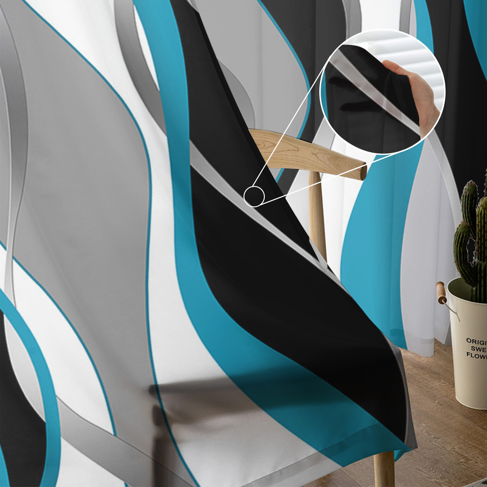 Abstract Gradient Turquoise Tulle Voile Curtains - Image 5