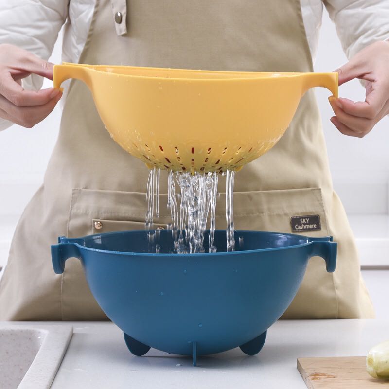 Double Drain Fruit Vegetables Storage Yellow Basket - Image 3