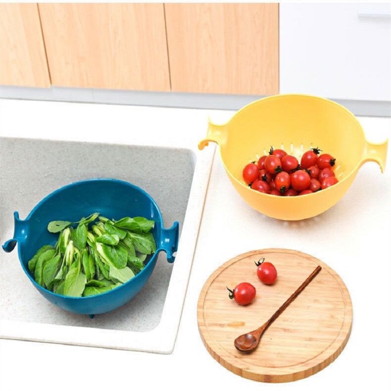 Double Drain Fruit Vegetables Storage Yellow Basket - Image 4