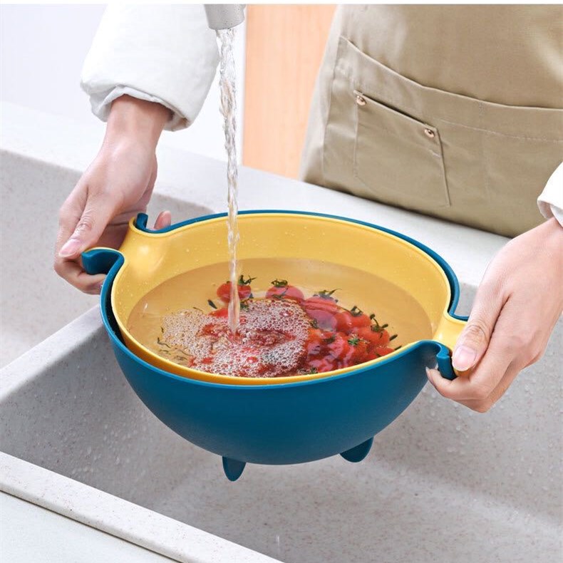 Double Drain Fruit Vegetables Storage Yellow Basket - Image 2