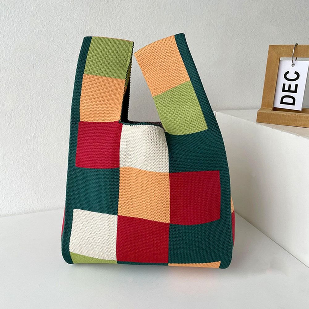 Japanese Casual Color Wide Stripe Plaid Tote Bag Student Reusable Shopping Bags
