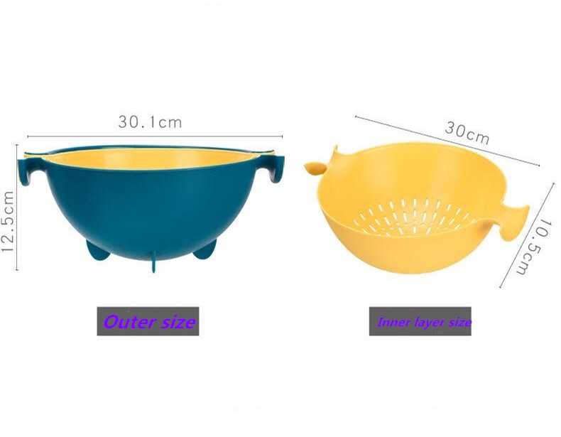 Double Drain Fruit Vegetables Storage Yellow Basket - Image 5