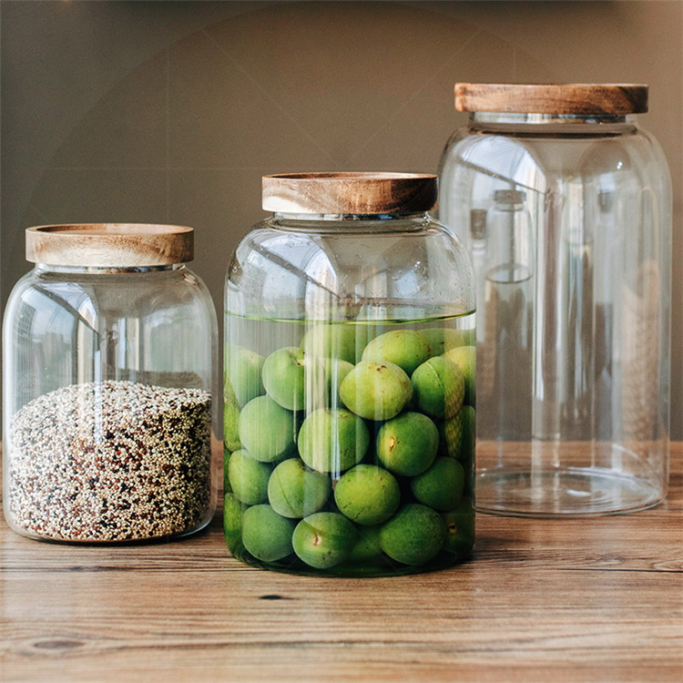 High Borosilicate Glass Acacia Wood Lid Glass Jar Food Airtight Storage Jar - Image 2
