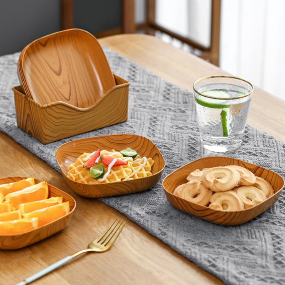 Imitation Wood Snack Plates Plastic Creative Square Cake Plate - Image 2