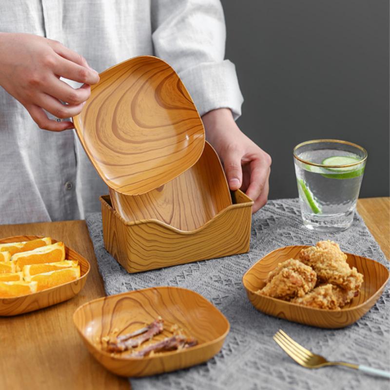 Imitation Wood Snack Plates Plastic Creative Square Cake Plate - Image 4
