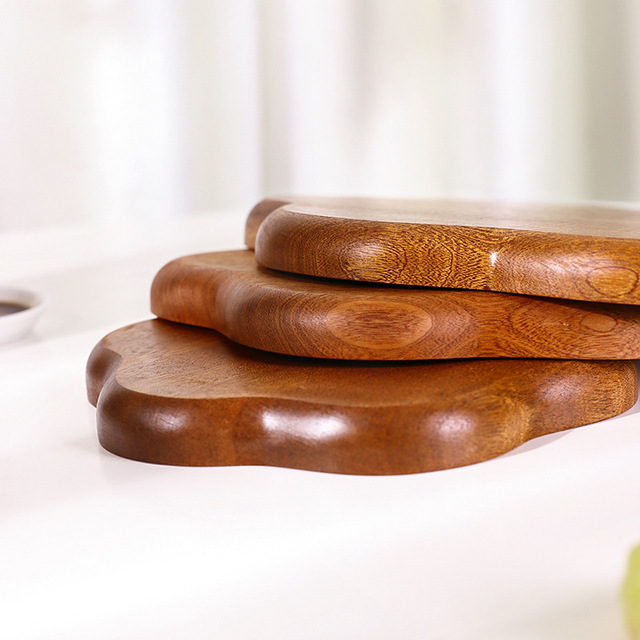 Petal-Shaped Wooden Dinner Plate Ebony Tray Fruit - Image 3