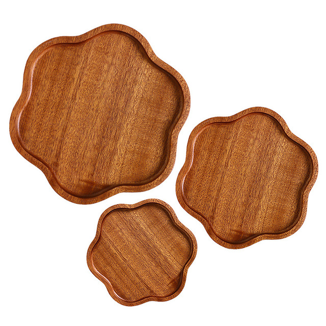 Petal-Shaped Wooden Dinner Plate Ebony Tray Fruit - Image 4