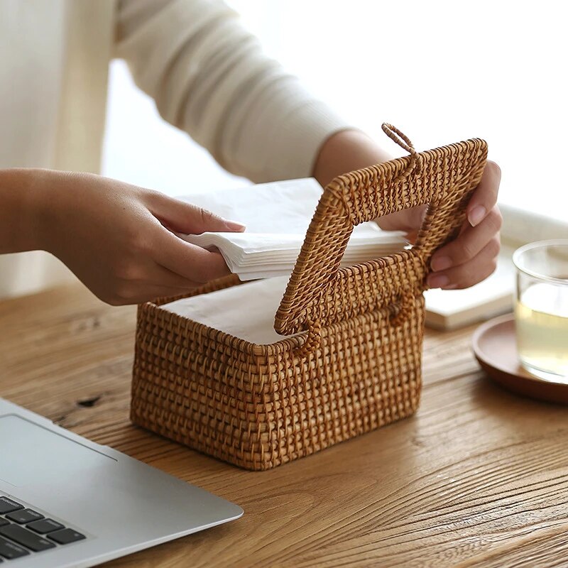 Rattan Tissue Box Simple Hand Woven Napkin Holder - Image 2