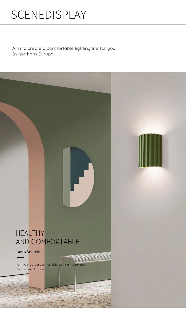 Nordic Green Resin LED Bedside Table Bedroom Art Wall - Image 4