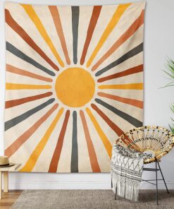 Alternative view of Retro 70s Rainbow Sunrise Abstract Tapestry Wall Hanging