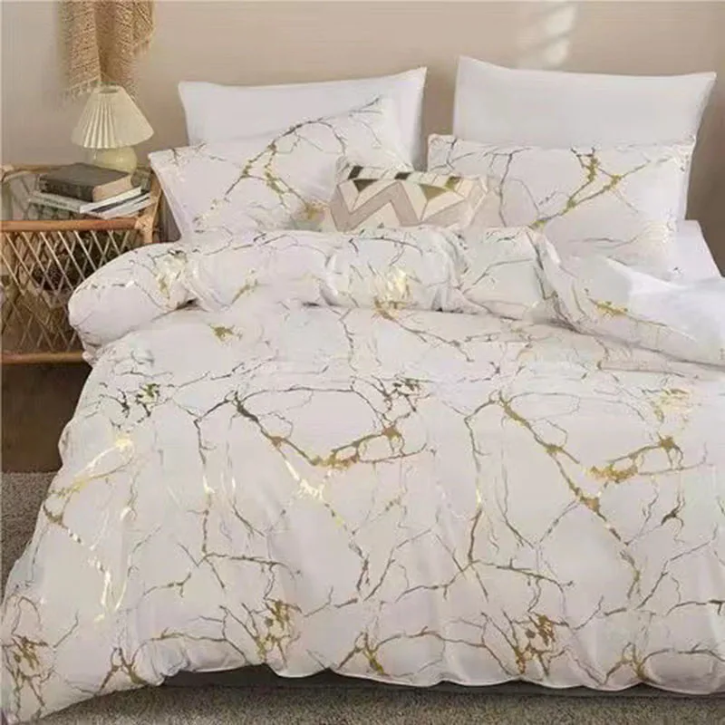 Marble Hot Stamping Double Duvet Cover Set 220x240 Luxury King Size Bedding Set - Image 3