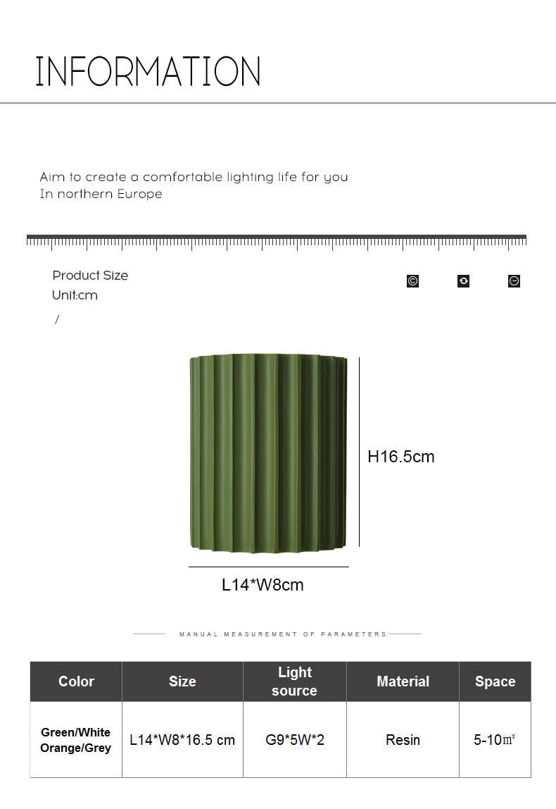 Nordic Green Resin LED Bedside Table Bedroom Art Wall - Image 7