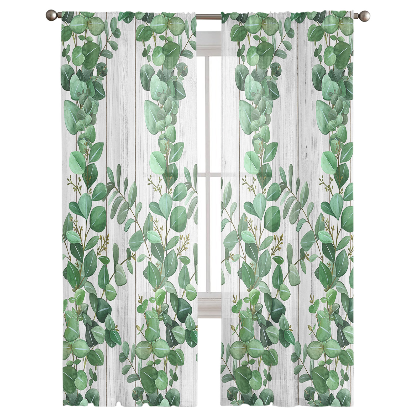 Simple Plant Leaves Spring Chiffon Curtains - Image 2