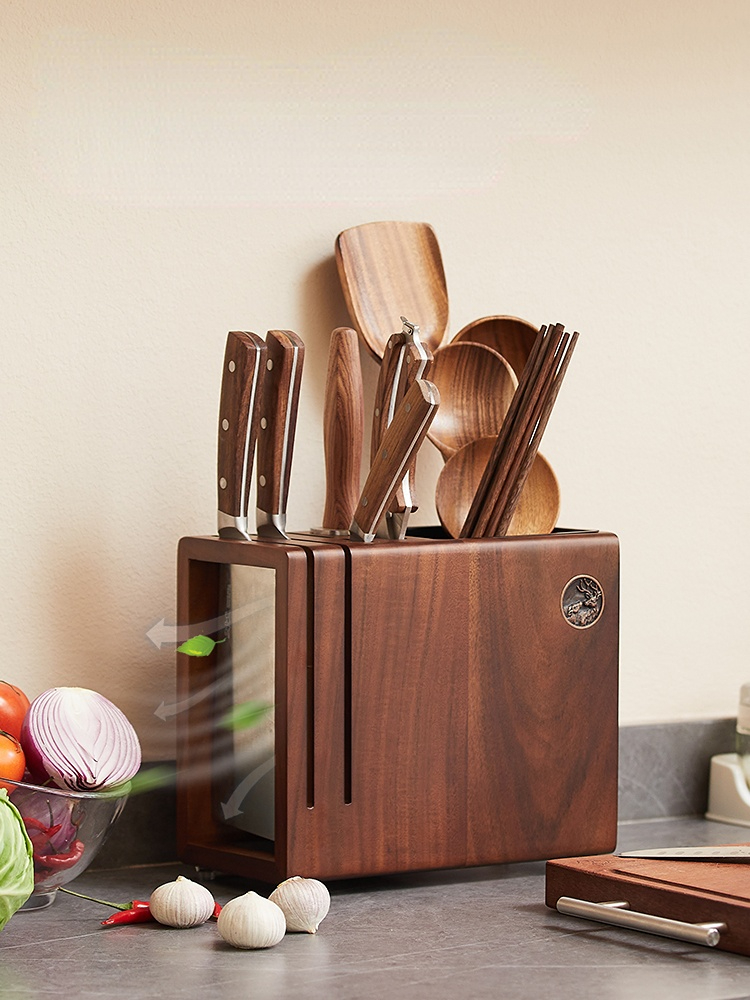 Solid Wood Knife Holder Chopstick Barrel Integrated Household Storage Rack - Image 3