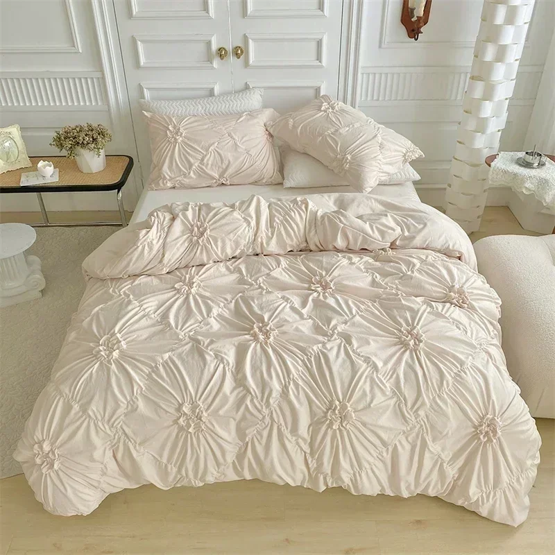 Three-dimensional Pinch Pleated Crafts Double Duvet Cover Set 220x240