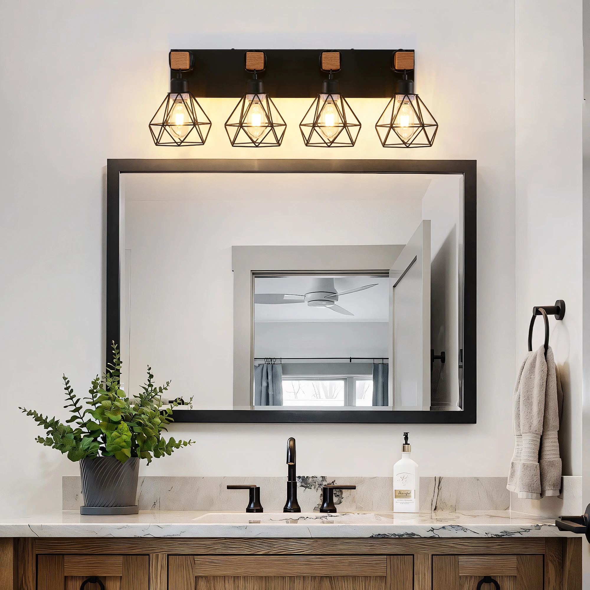 Vanity Wall Light | Cage Farmhouse Geometric Style | Black Iron Metal | E26 Bulb Socket | Ideal for Bathroom, Hallway, Bedroom - Image 5
