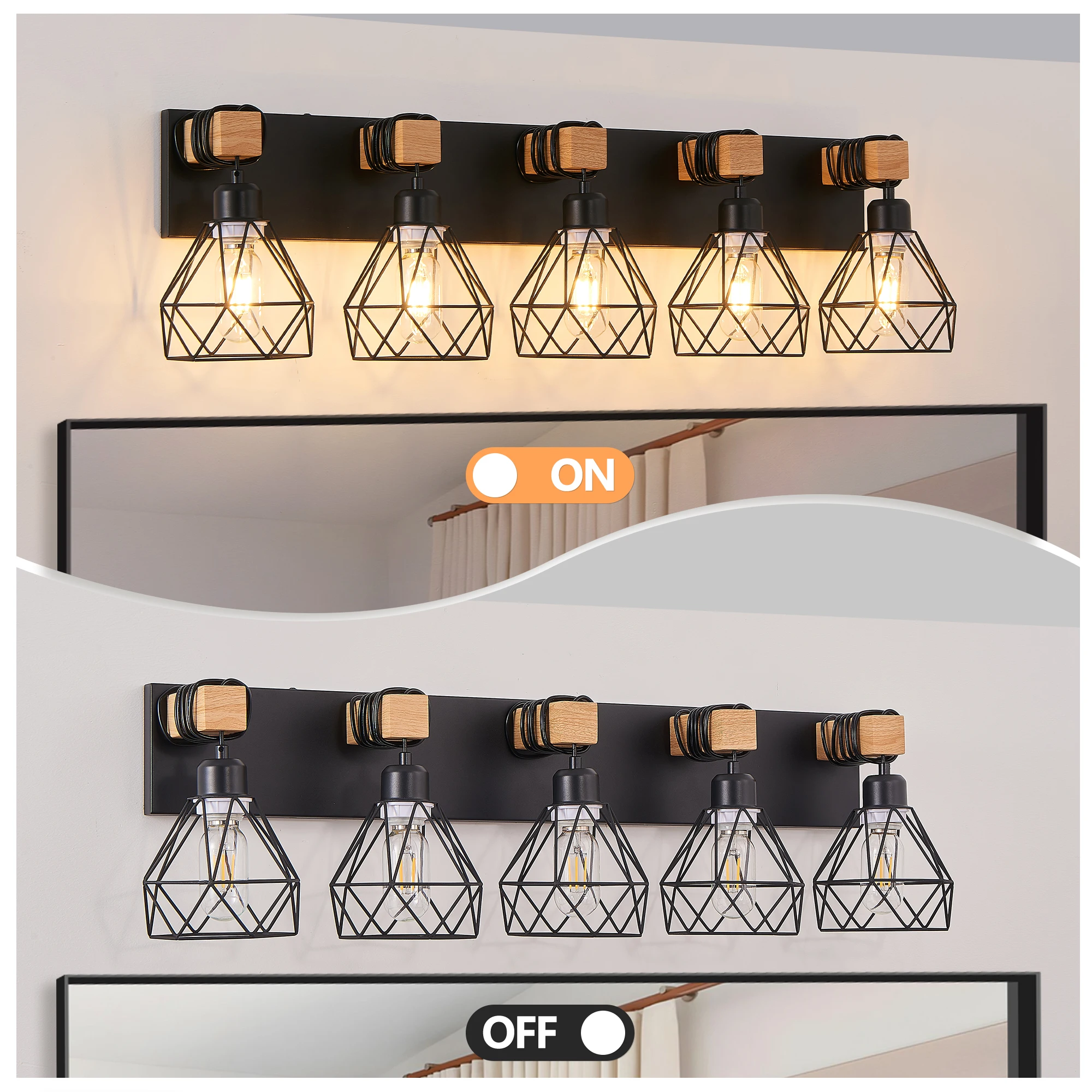 Vanity Wall Light | Cage Farmhouse Geometric Style | Black Iron Metal | E26 Bulb Socket | Ideal for Bathroom, Hallway, Bedroom - Image 4