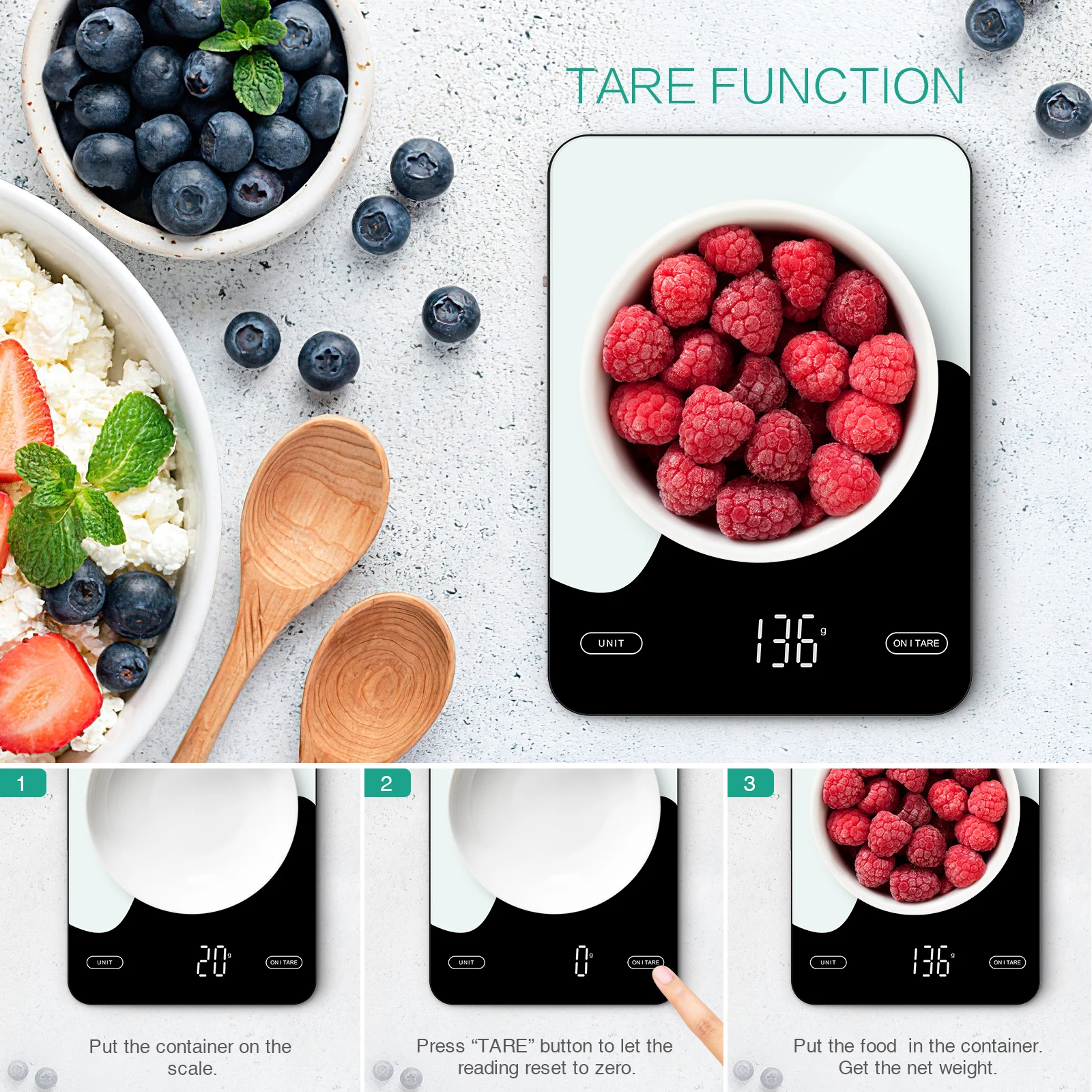 Digital Food Scale 10kg/1g Kitchen Scales with Nutrition Calculator APP Rechargeable Gram Scale for Weight Loss Baking Scale - Image 6