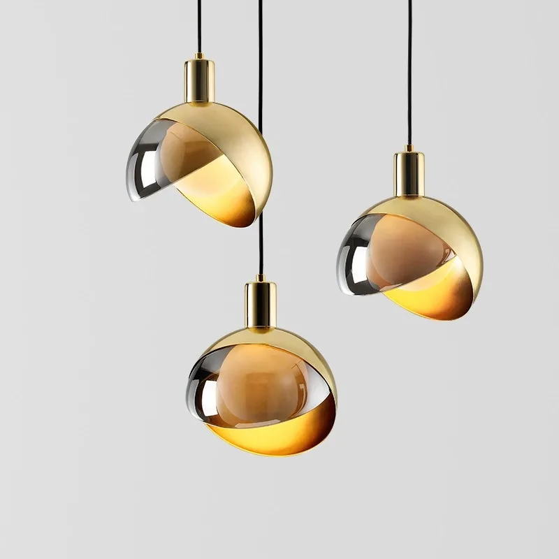 Modern Round Ball Glass Chandelier LED Lighting Bedroom Bedside Creative Lamp Kitchen Dining Room Decorative Lighting Fixture