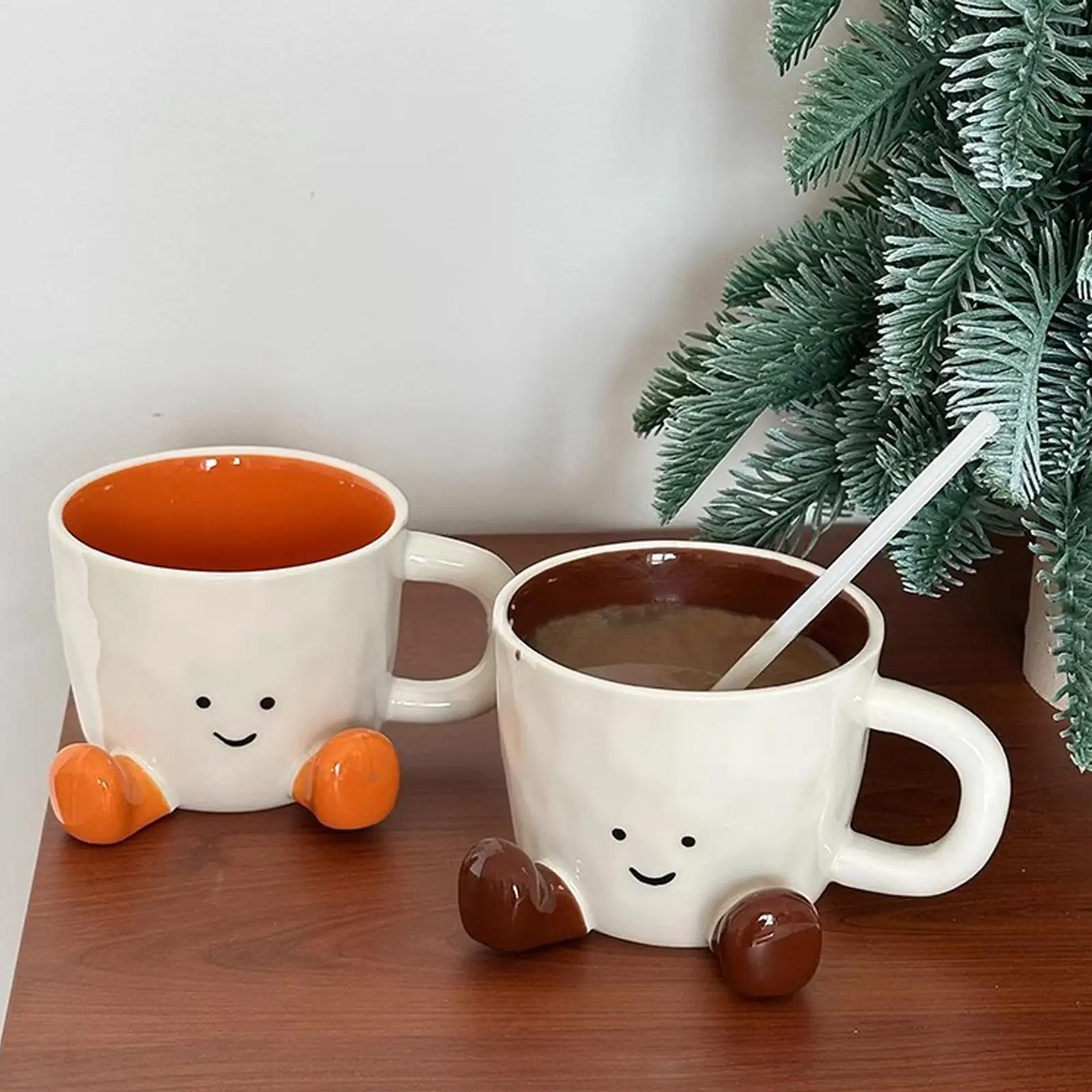 1pcs Happy Face Coffee Mug With Handle Ceramic Coffee Cup With Cute Feet Water Cups Birthday Gifts Office & Home Decors - Image 2