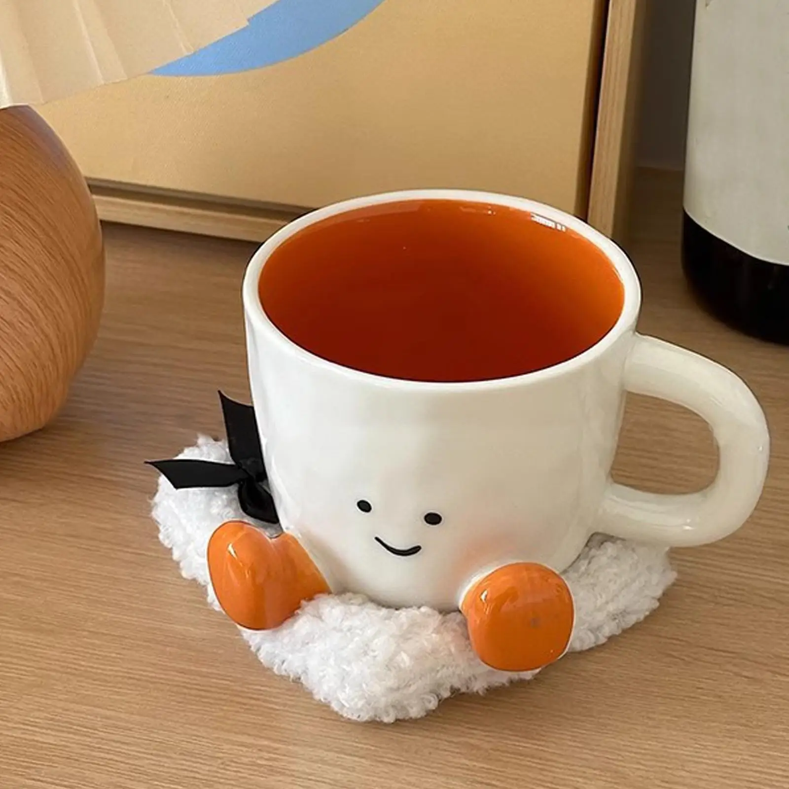 1pcs Happy Face Coffee Mug With Handle Ceramic Coffee Cup With Cute Feet Water Cups Birthday Gifts Office & Home Decors - Image 5