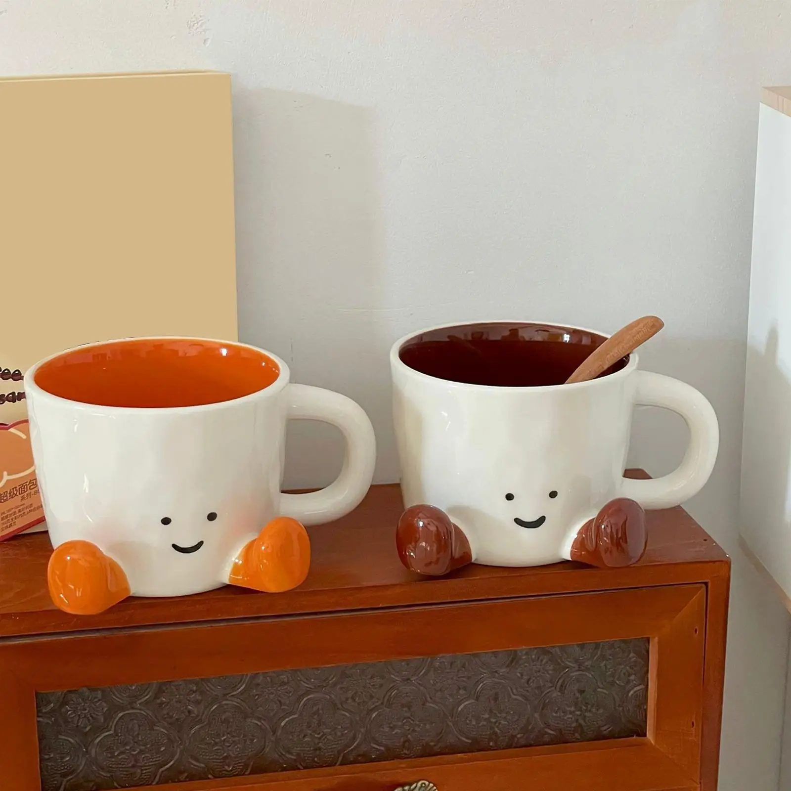 1pcs Happy Face Coffee Mug With Handle Ceramic Coffee Cup With Cute Feet Water Cups Birthday Gifts Office & Home Decors - Image 6