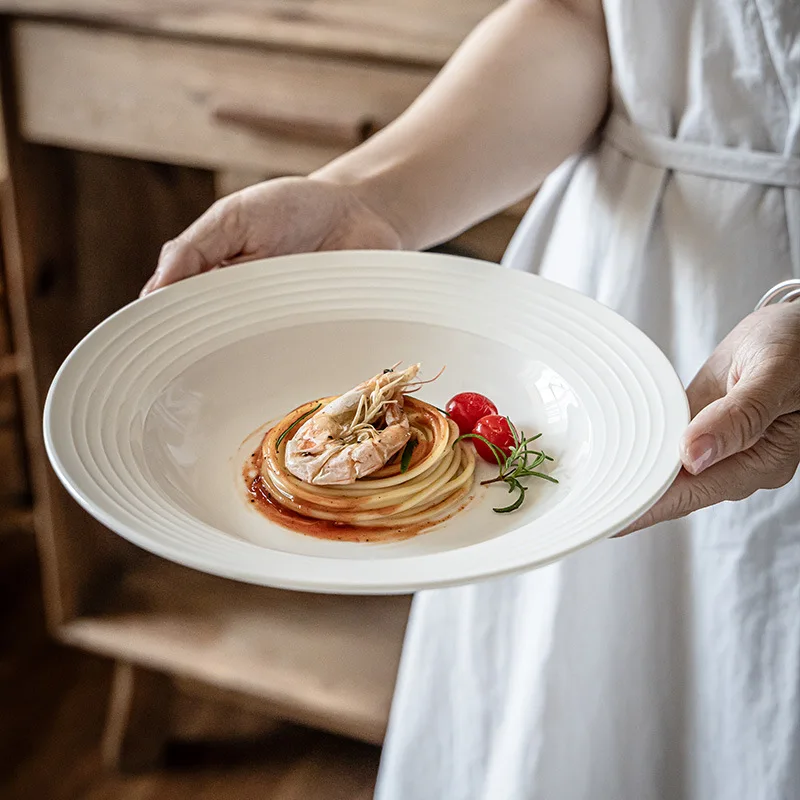 Ceramic Straw Hat Plates, Japanese High-end White Dessert Plates, Household Vegetable Tableware, Dinner Bowls and Dishes - Image 2