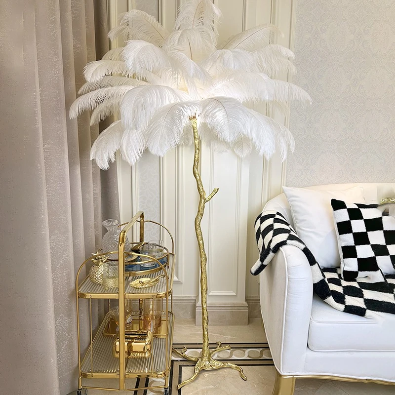 Nordic Ostrich Feather Led Floor Lamp Copper Resin Living Room Home Decor Indoor Lighting Bedroom Bedside Standing Table Light - Image 4