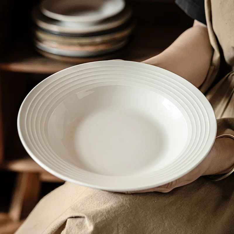 Ceramic Straw Hat Plates, Japanese High-end White Dessert Plates, Household Vegetable Tableware, Dinner Bowls and Dishes - Image 3