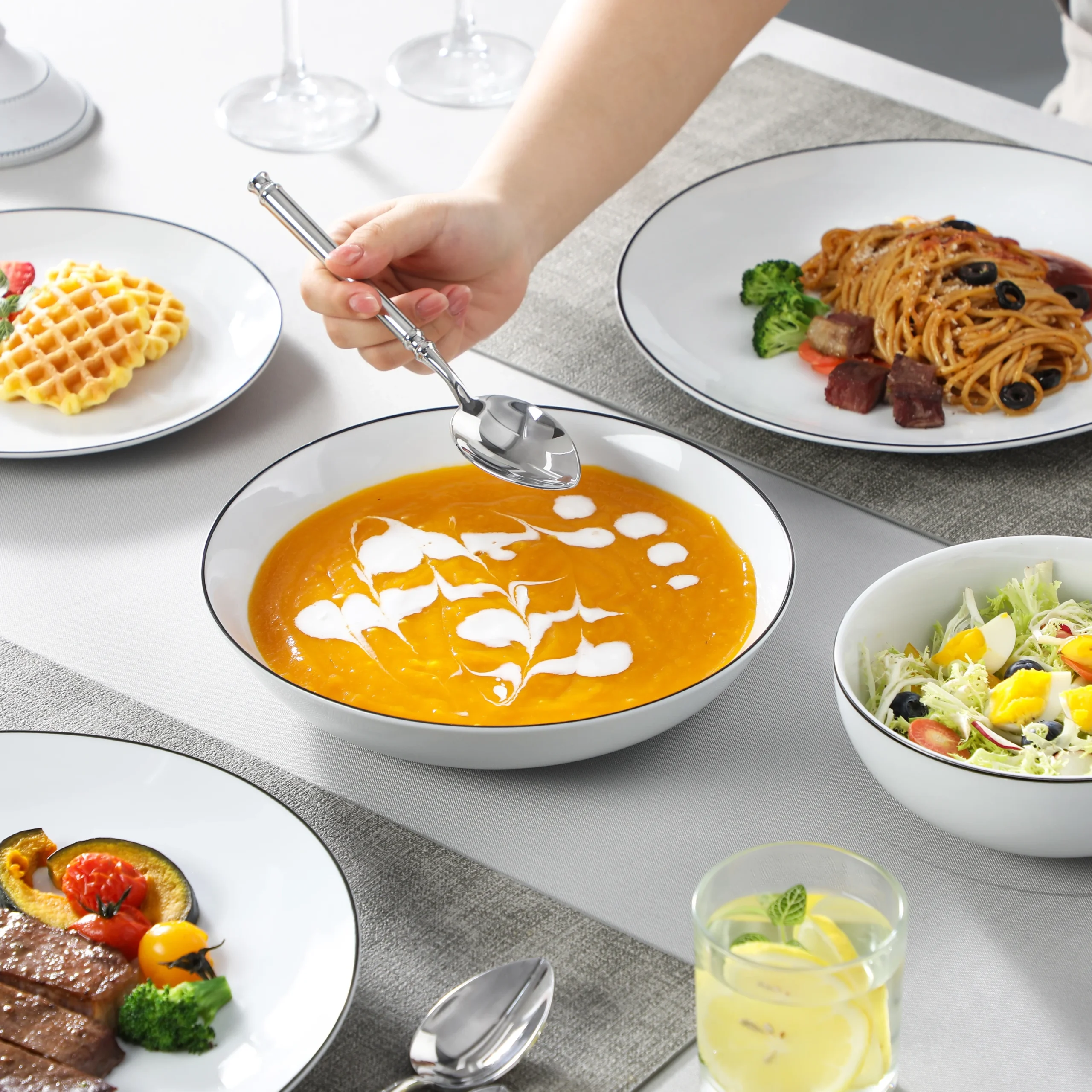 MALACASA AMELIA 24/48 Piece Porcelain Plates Sets with 12*Soup Dinner Plates Dinnerware Set Service for 12/24 Person - Image 8