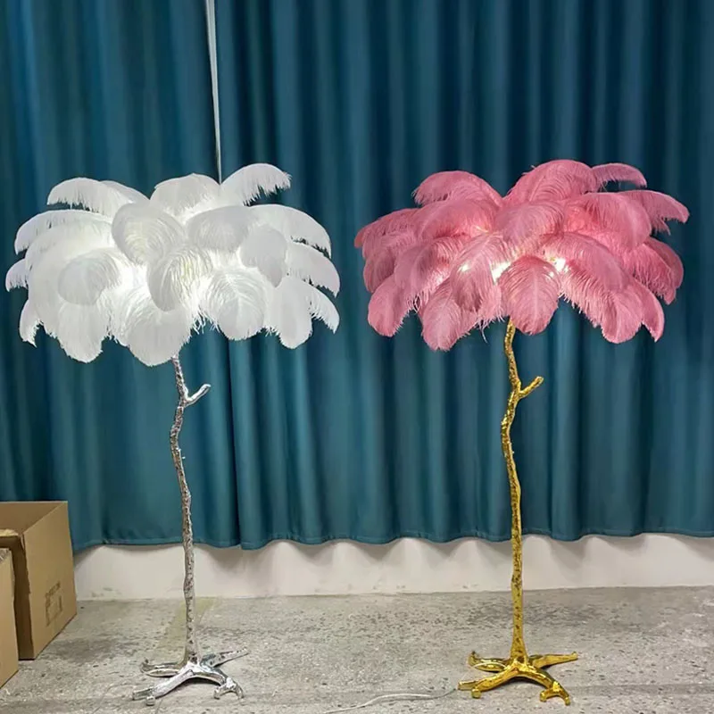 Nordic Ostrich Feather Led Floor Lamp Copper Resin Living Room Home Decor Indoor Lighting Bedroom Bedside Standing Table Light - Image 5