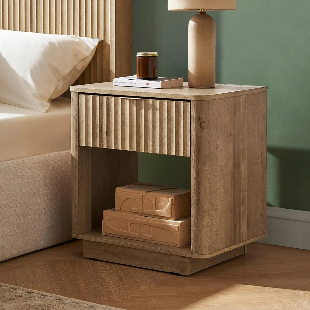 Brooklyn Night Stand, Modern Farmhouse Nightstand, Small Side, Bedside Table with Drawer, End Table with Storage, Fluted P