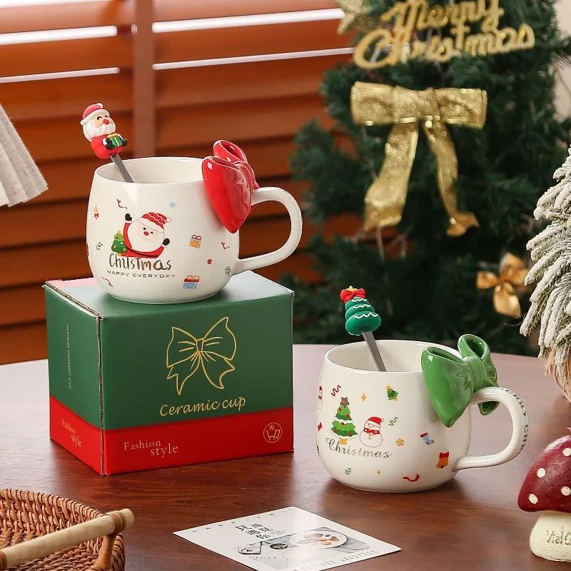 Cute Christmas Ceramic Mug with Bow, Stylish Coffee Cup for Home, Perfect Holiday Gift and Party Favor - Practical and High