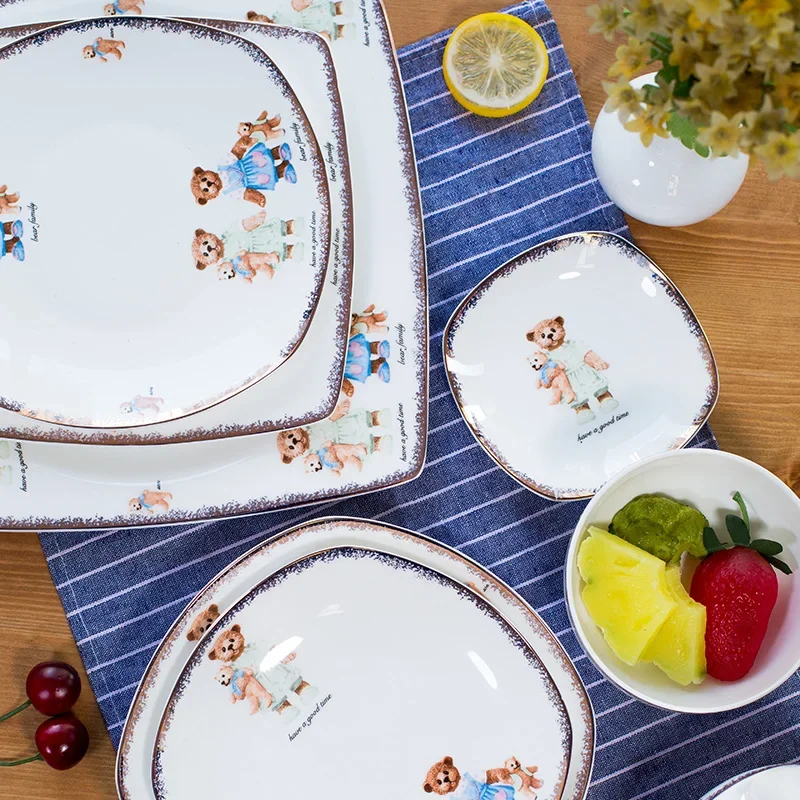 25Pcs Set, Real Bone China Dinnerware Set, Cute Bear Painting, Dinner Chafing Dish Plate, Ceramice Kitchen Food Containers Serve - Image 2