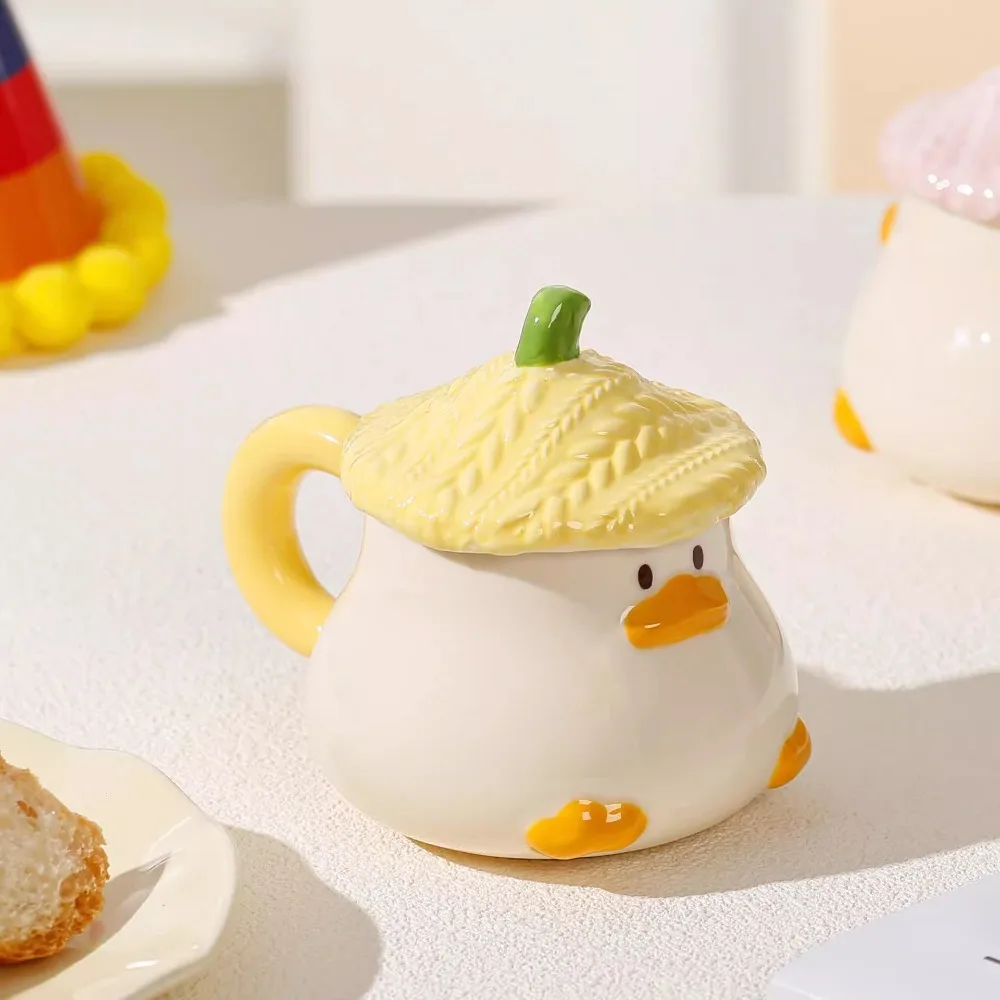 Under Glaze Color Pear Big Cute Mug with Lid Ceramic Cup Afternoon Tea Coffee Cup Household Office Handwork Cartoon Duckling Mug - Image 5